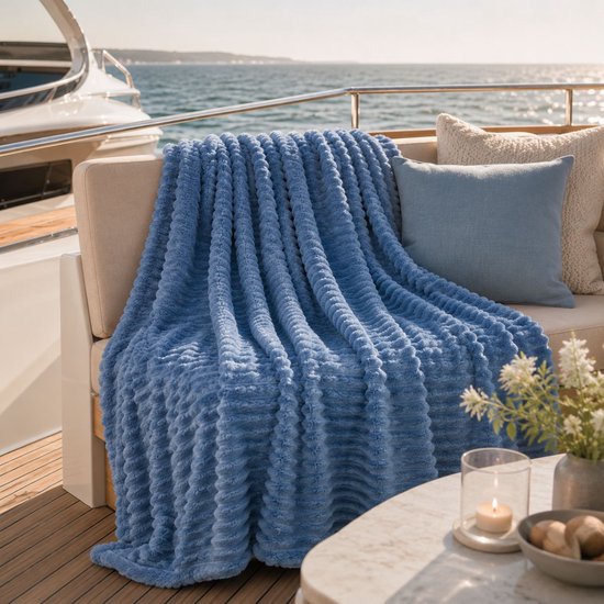 Ceruzo Fleece Deken 150x200 cm – Denim Blauw –Zachte Plaid -Woondeken