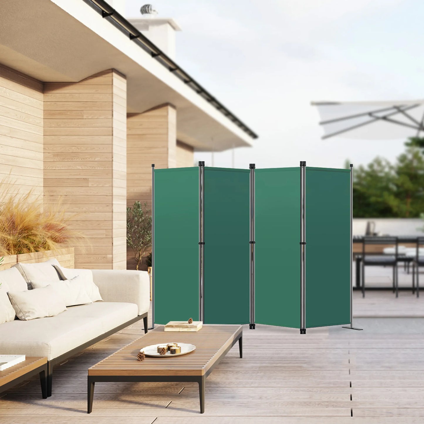 Angel Living - 4 delig vouwscherm - kamerscherm privacy scherm - staal en polyester - groen