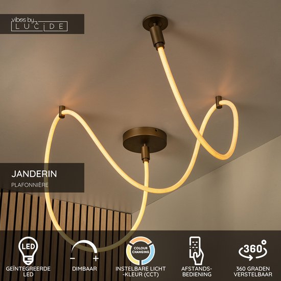 Lucide JANDERIN - Plafonnière (Plafondlamp) - LED Dimbaar - CCT - 1x36W 2200K/3300K - Champagne kleur - Vibes
