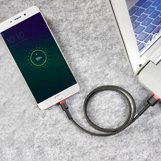 Baseus - Universele USB naar Micro USB kabel - Geschikt voor o.a. Samsung en andere apparaten - 2 Meter - 1.5A - Zwart/Rood