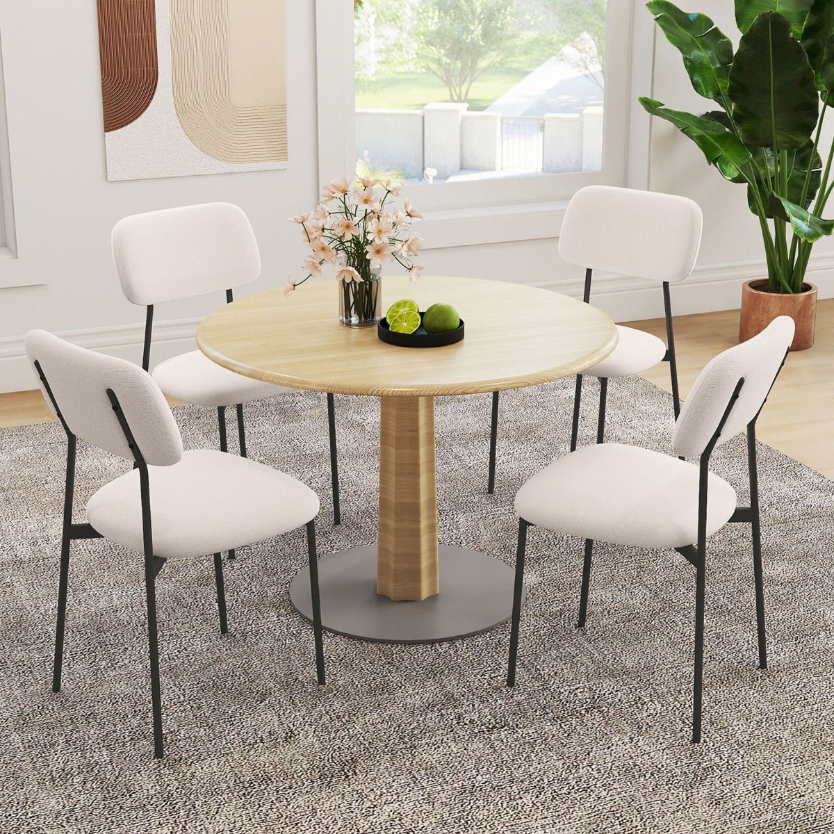 Coast Eetkamerstoelen set van 4 - linnen bekleding - metalen poten - beige en zwart