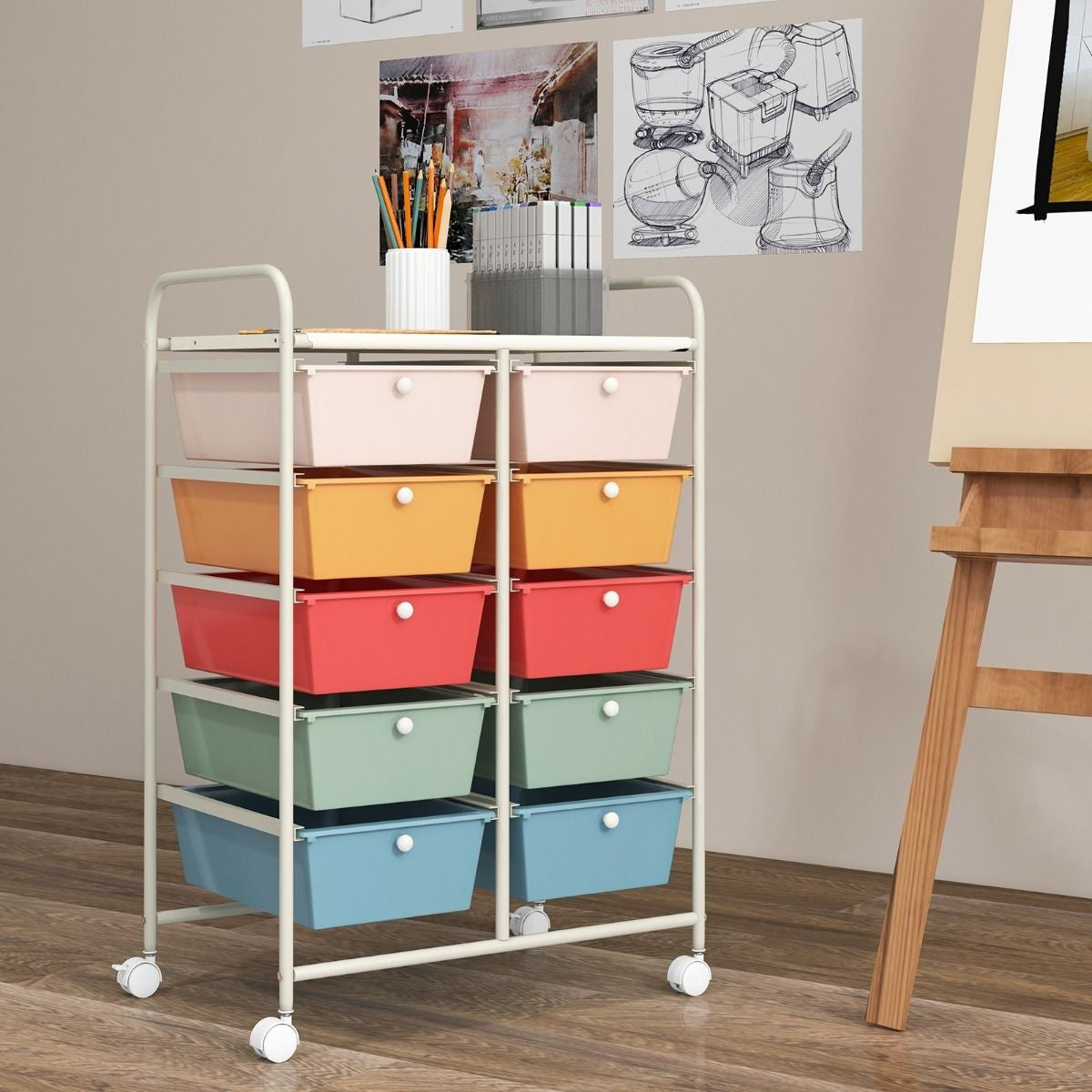 Coast Rolwagen met 10 lades - Kleurrijk - 66 x 37 x 87 cm