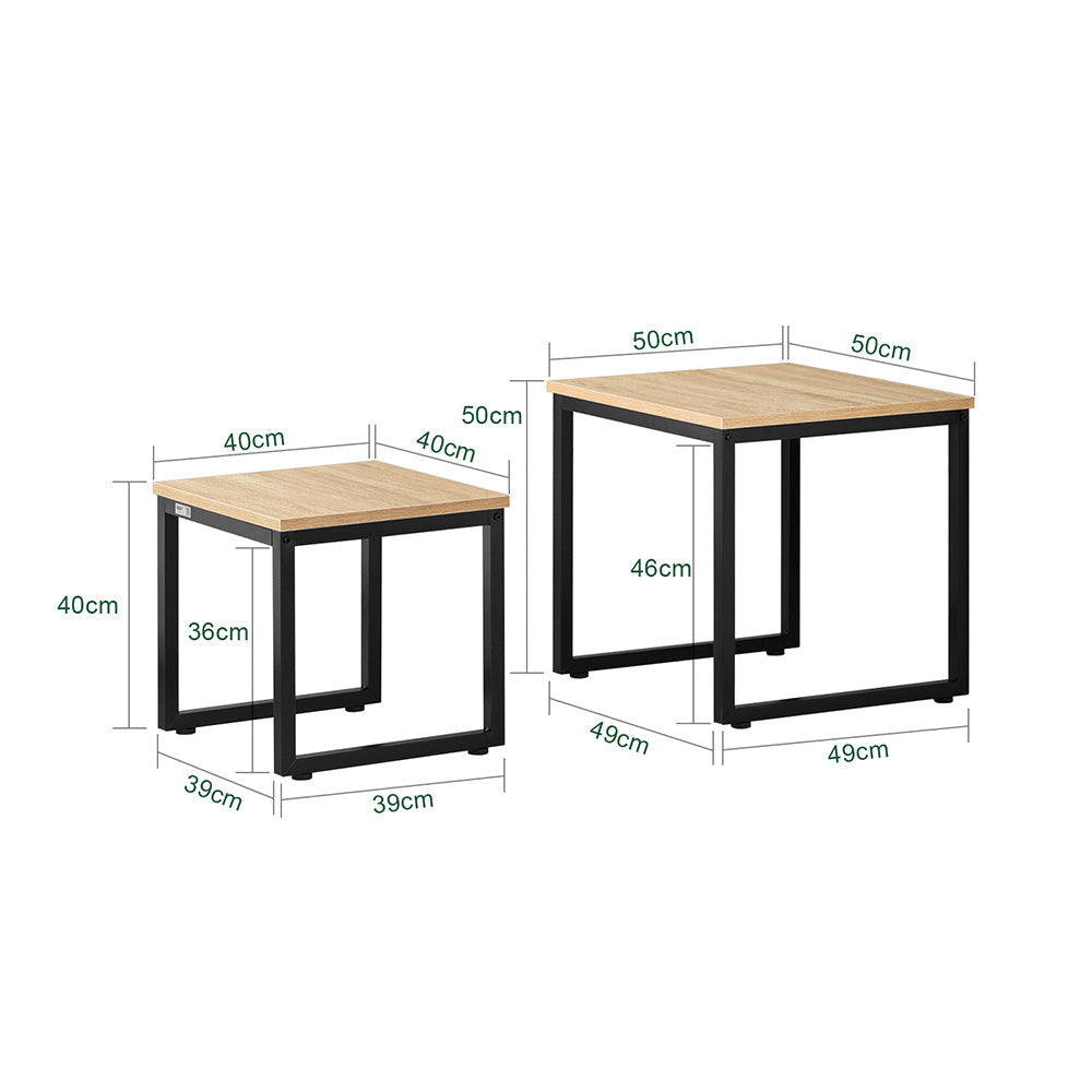 SoBuy Bijzettafels - Set van 2 salontafels - Max. 20KG - 50 x 50 x 50 cm - Houtkleur