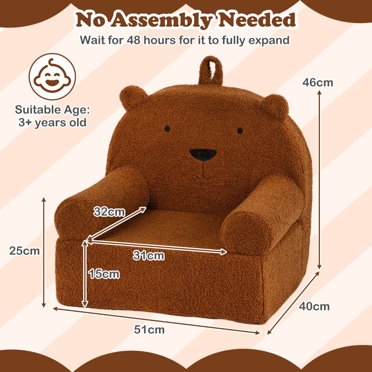Coast Kinderbank Beer - Afneembare teddyfleece hoes - Lichtgewicht met handvat - Bruin