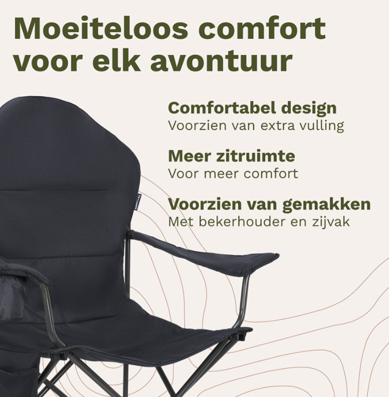 TRVLMORE Campingstoel XXL - Opvouwbaar - 160KG Draagvermogen - Incl. Draagtas - Klapstoel - Visstoel - Kampeerstoel - Vouwstoel - Grijs