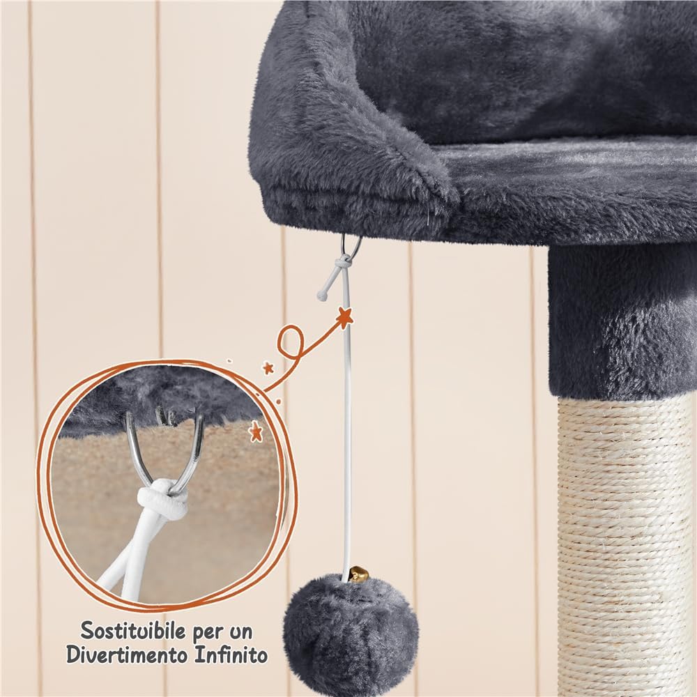 Yaheetech krabpaal voor katten - 3 kattenhuisjes - 194 cm hoog - donkergrijs