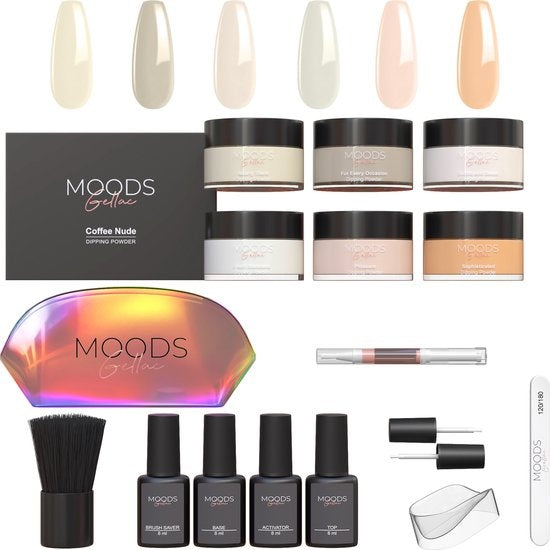 Moods Gellac - Dipping Powder Starters Kit - The Nude - 6 Kleuren - Acryl Nagels Starterspakket - Dip Nagels
