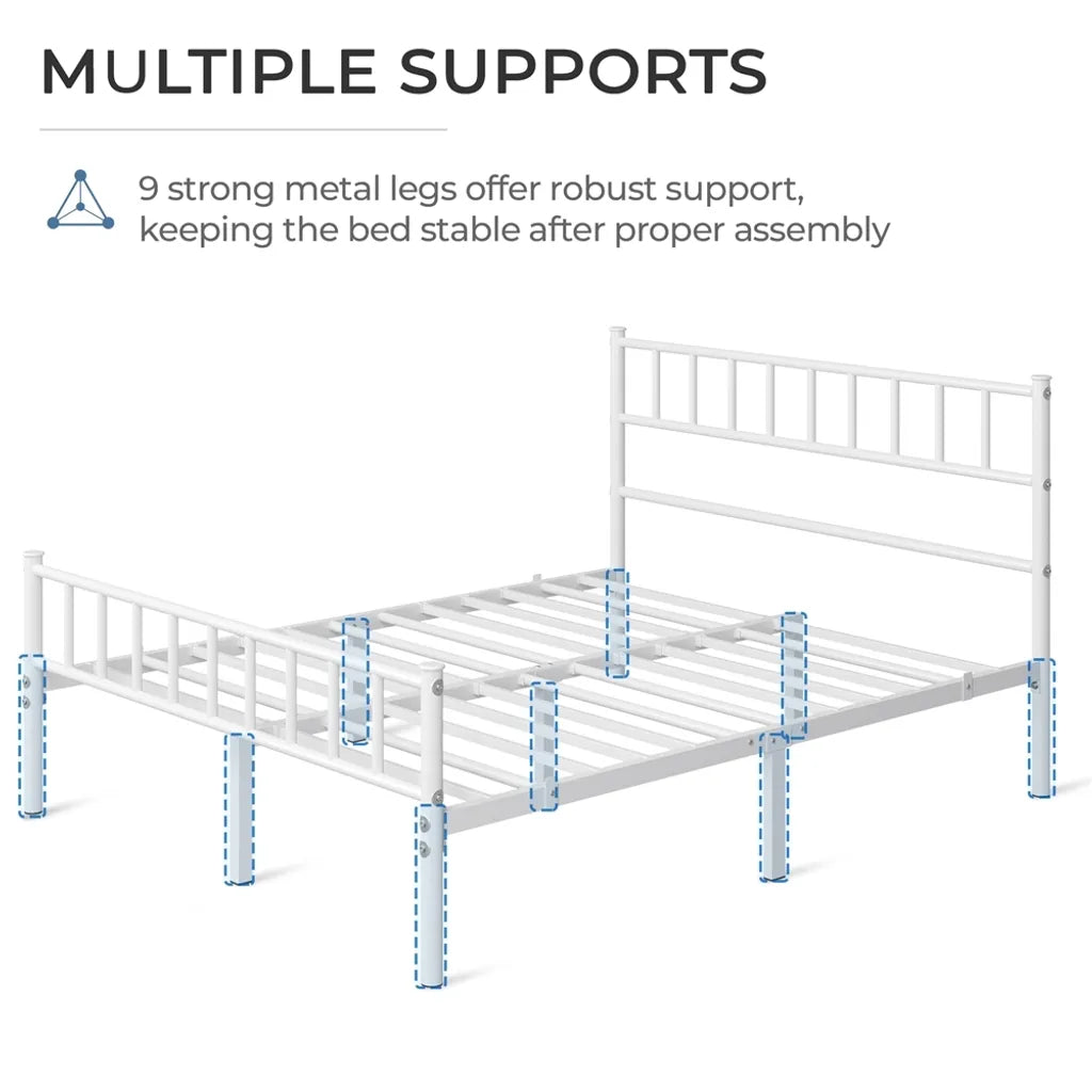 Yaheetech Metalen Bed 160 x 200 cm - Lattenbodem - Hoofdbord/Voetbord - Wit