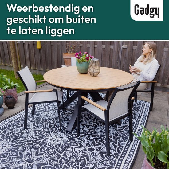 Gadgy Buitenkleed – Dubbelzijdig Tuintapijt, Weer- & UV-bestendig – 300 x 200 cm – Zwart/Wit