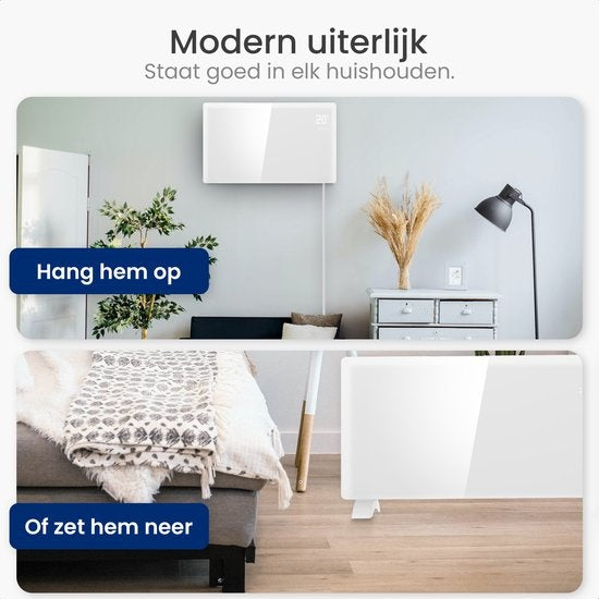 Gologi Elektrische Kachel - Verwarming elektrisch - Convectorkachel met thermostaat - Werkt via App en touch bediening - Tot 25m2 - 2000W Heater - Wit