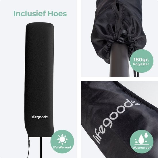 LifeGoods Dubbele Parasol - 270x460cm - tot 15 Personen - Waterdicht - met Hoes - Crème