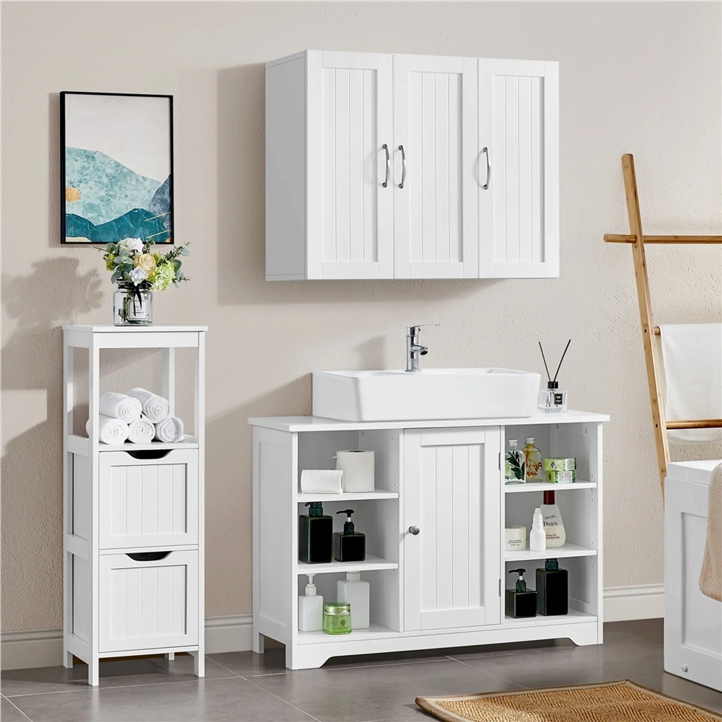 Yaheetech Wastafelmeubel Met Verstelbare Planken – Voorzien Van Sifon-Uitsparing En Open Zijvakken En Kastdeur – Voor Badkamer En Toilet – Wit Mdf – 90 x 30 x 60 cm