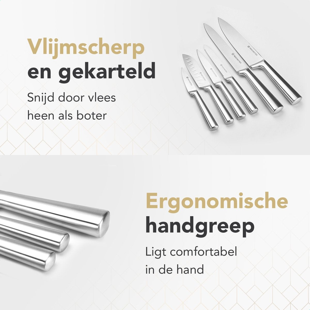 Rochester 14-delige Messenset met Blok en Messenslijper - Keukenmessen met Messenblok - RVS - Krasbestendige Coating
