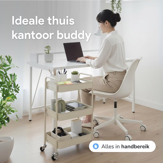 Keuken trolley op Wieltjes - 3 laags - Keukenrek - Serveerwagen - Kastje - Karretje - Opberg - Douche kastjes staand - Rekje - Beige - Luft