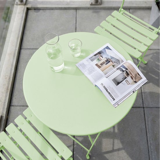 LifeGoods Bistroset - Staal - 3-delig - Tuinset - Inklapbaar - Balkonset met Tafel - Weerbestendig - Mintgroen