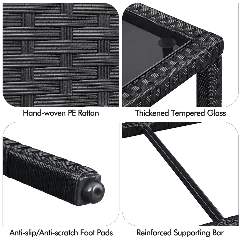 Yaheetech Rattan Salontafel - Bijzettafel - Met Glasplaat - Met Plank - Binnen/Buiten - Grijs