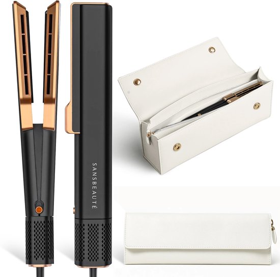 Sansbeauté® Sanstraight Stijltang Wet-to-Dry met Reisetui - 2 in 1 - Haardroger & Stijltangen - Coldshot - 80℃ t/m 140℃ - Hair Straigthener - Haartang - Haar stijltang - Lisseur Cheveux - Alternatief Stoomstijltang