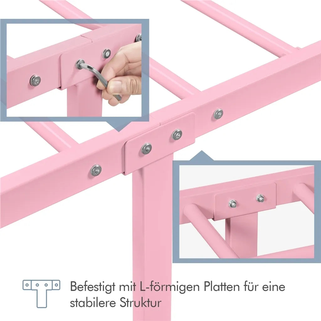 Yaheetech Metalen Bedframe 90 x 190 cm - Lichtroze - Eenpersoonsbed met Wolkenpatroon Hoofdbord