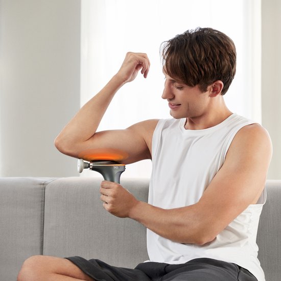 SKG - Draadloze Massage Gun – 5 Snelheden, Verwarming & 4 Wisselbare Koppen - F7-E - Grijs