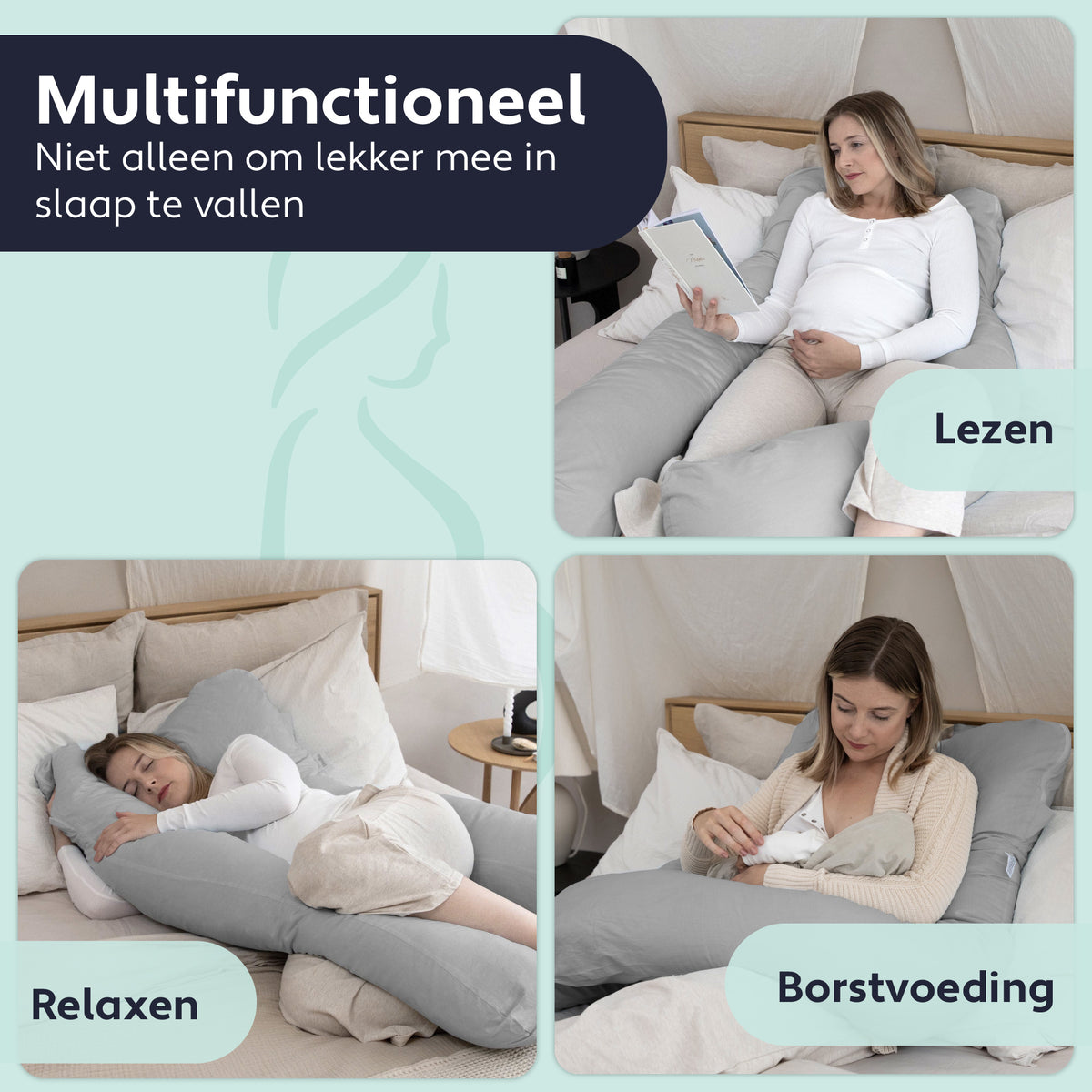 Litollo Zwangerschapskussen XXL - 280cm - Afneembare en Wasbare Hoes - Grijs