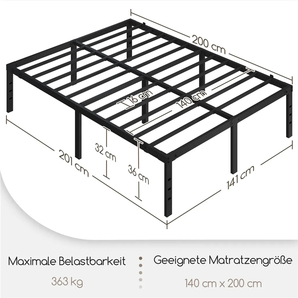 Yaheetech Bedframe Zwart – Metalen Bed 140 x 200 cm – 37,5 cm Opbergruimte