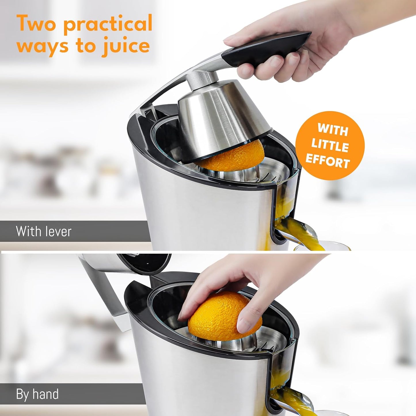 LEBENLANG Elektrische Citruspers – 600W  – 20 x 20 x 31 cm – Zilver