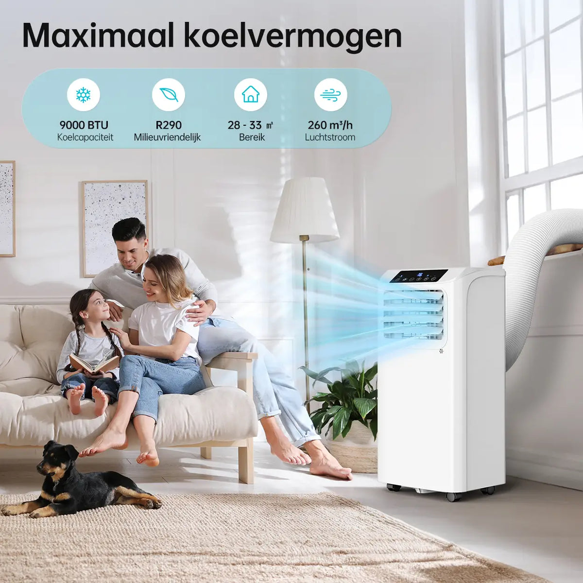 Humhold Mobiele Airconditioner 9000 BTU - 3-in-1 Koelen, Ontvochtigen en Ventileren - tot 33 m²