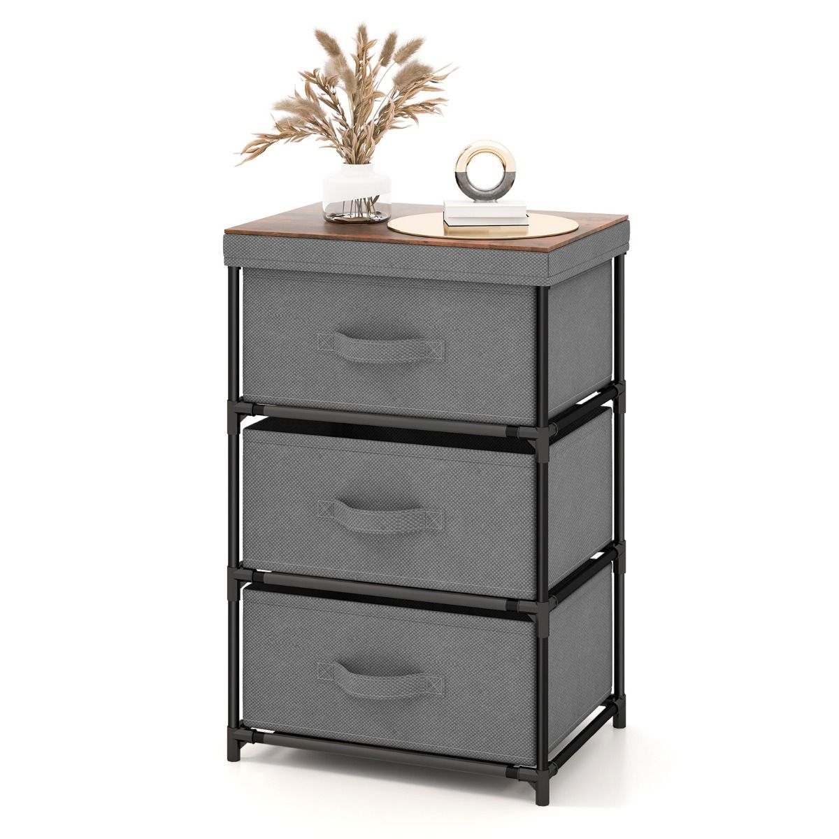 Coast Nachtkastje met stoffen lades - metalen frame - opbergkast - grijs - 40 x 30 x 62 cm