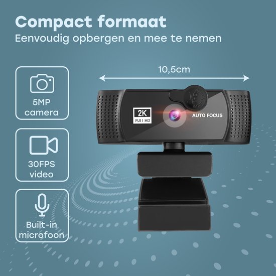 Audyn Webcam - 5MP - 2K Full HD - met Microfoon - voor PC - incl. Cover & Standaard - Streaming Camera - Webcams