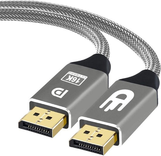 Drivv. DisplayPort Kabel 2.1 - 16K 60Hz - 8K 120Hz - 4K 144Hz - 80Gbps - DisplayPort naar DisplayPort - DP Kabel - 2 meter - Grijs