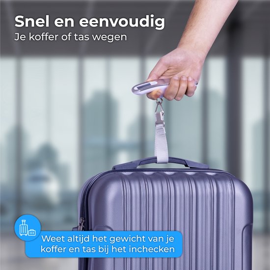 Nuvance - Digitale Kofferweegschaal - Bagageweegschaal tot 50 KG - Inclusief Weeghaak en Batterij - Bagageweger - Hangweegschaal  - Grijs/Wit
