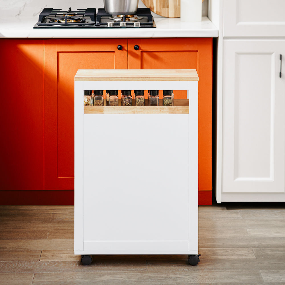 SoBuy NSR11-WN Smalle Rollende Plankenkast van Hout 20x51x79 cm - Praktische Keuken- en Badkamerwagen op Wieltjes in Wit Natuurhoutlook