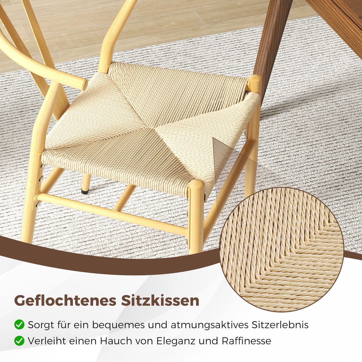 Coast Eetkamerstoelen Set van 2 - Y-vormige rugleuning - Gevlochten rattan zitting - Naturel