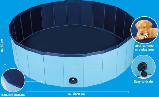 maxxpro Hondenzwembad - 120 x 30 CM - Middelgrote Hondenrassen - Opvouwbaar Honden Bad - Anti-Slip Bodem - met Leegloopventiel - Blauw