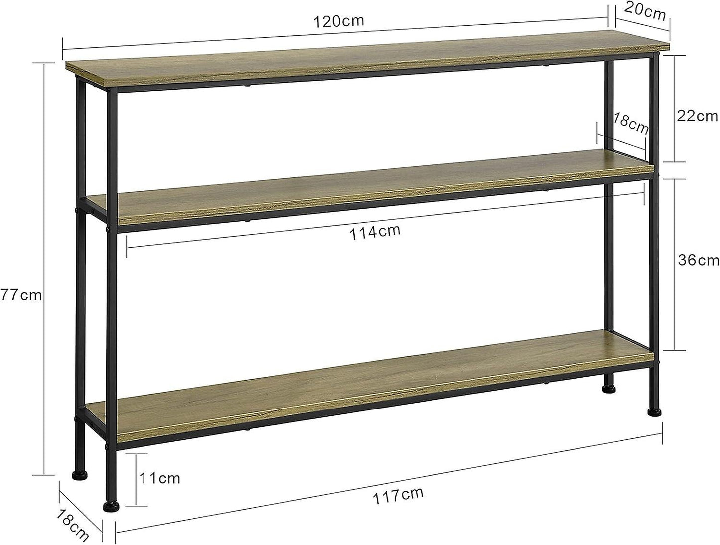 SoBuy Bijzettafel met 3 planken - Max. 50 kg - 120 x 20 x77 cm - Modern