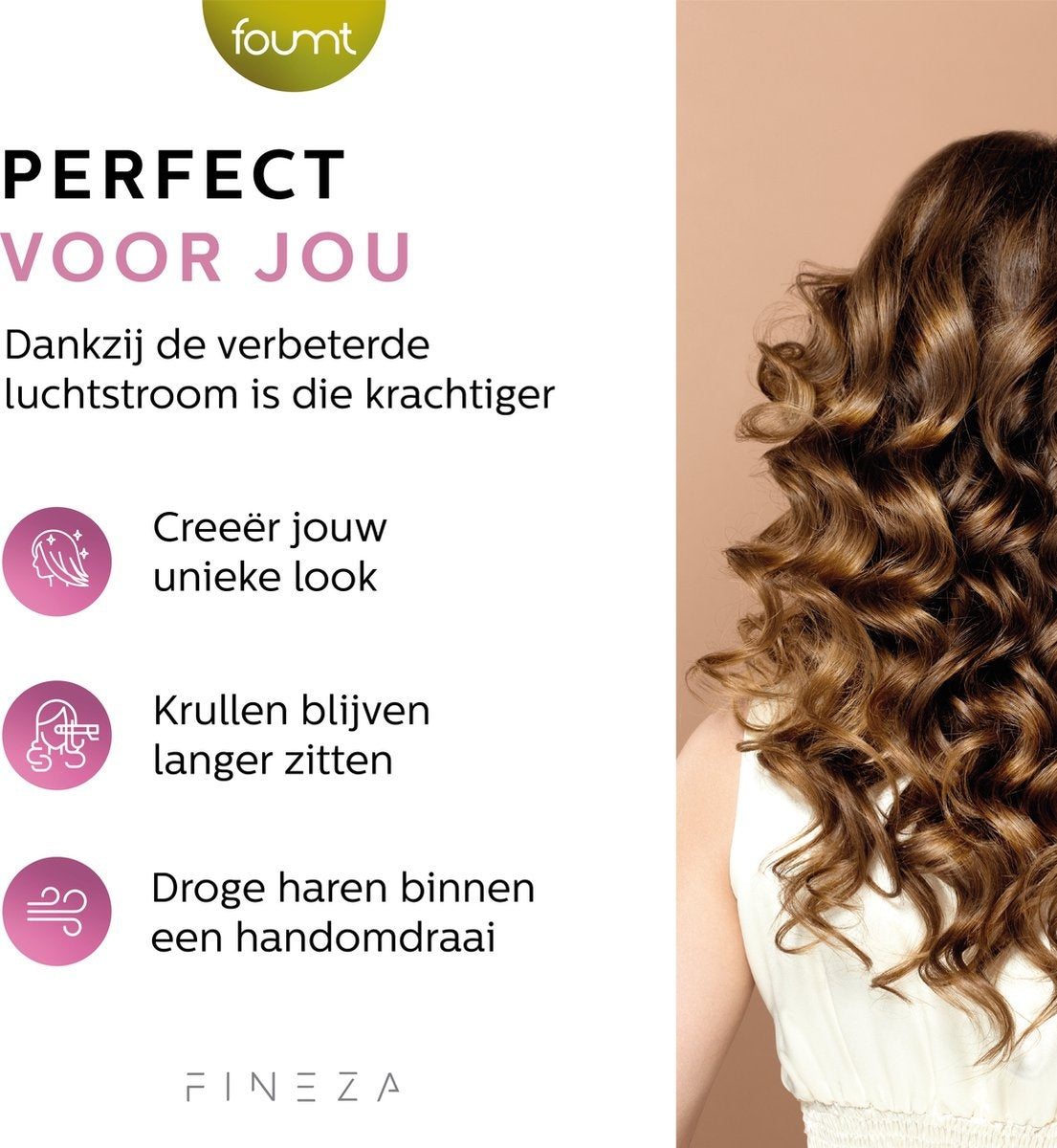 Fineza Multifunctionele Krultang - 5 in 1 - Föhnborstel - Krulborstel - Kort & Lang Haar - 800W - Wit