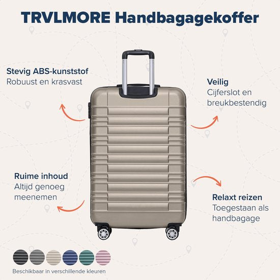 TRVLMORE Handbagage Koffer - 38L - Cijferslot - Lichtgewicht - Trolley - 54x36x20cm - Past binnen 55x40x20 cm - Champagne