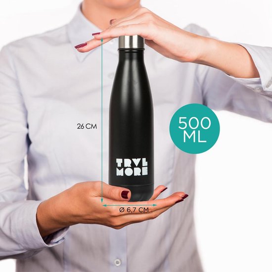 TravelMore Thermosfles - 500ml - RVS - Dubbelwandig - BPA-vrij - Zwart