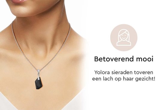 Yolora Dames Ketting met Hanger – Zilver Kleurig 18K Witgoud Verguld – Met Zwart Kalpa Camaka Kristal – Inclusief Luxe Cadeauverpakking – Perfect Moederdag Cadeau