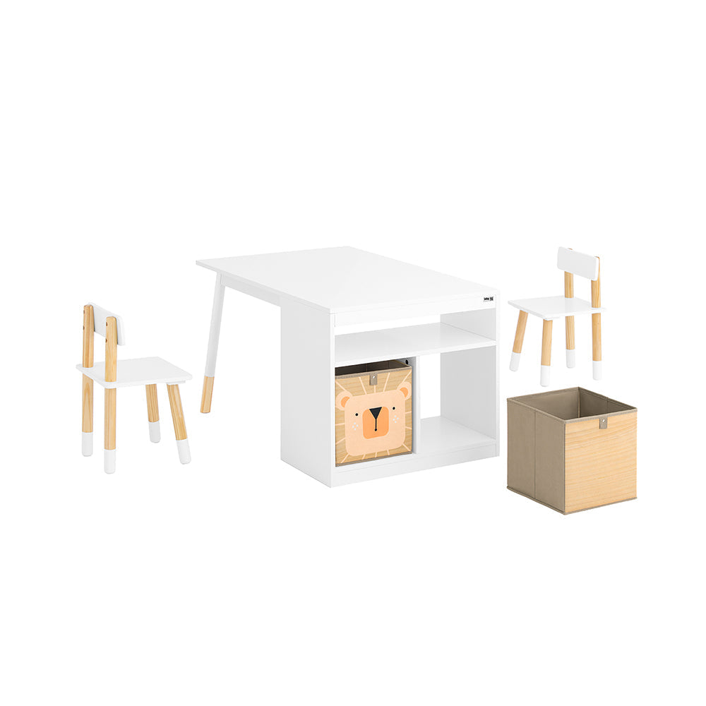Kinder Teken- en Speelset met Tafel en 2 Stoelen – Inclusief Opbergvakken – Wit – SoBuy KMB113-W