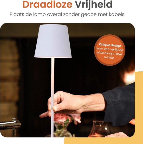 Goliving Chroma Tafellamp Oplaadbaar – Draadloos en Dimbaar – Touch Lamp – Nachtlamp Slaapkamer & Woonkamer – RGBW – 37,5 cm – Wit