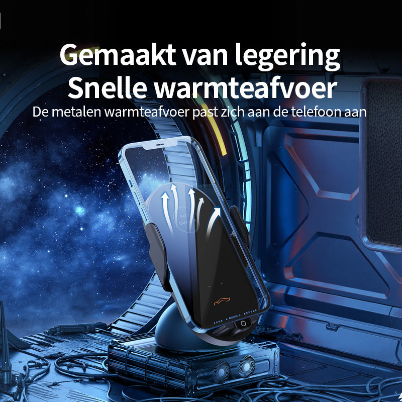 ATSHARK draadloze autolader, 15 W snelle draadloze autolader, magnetische telefoonhouder voor ventilatierooster met automatische sensor, compatibel met iOS en Android, G16, zwart