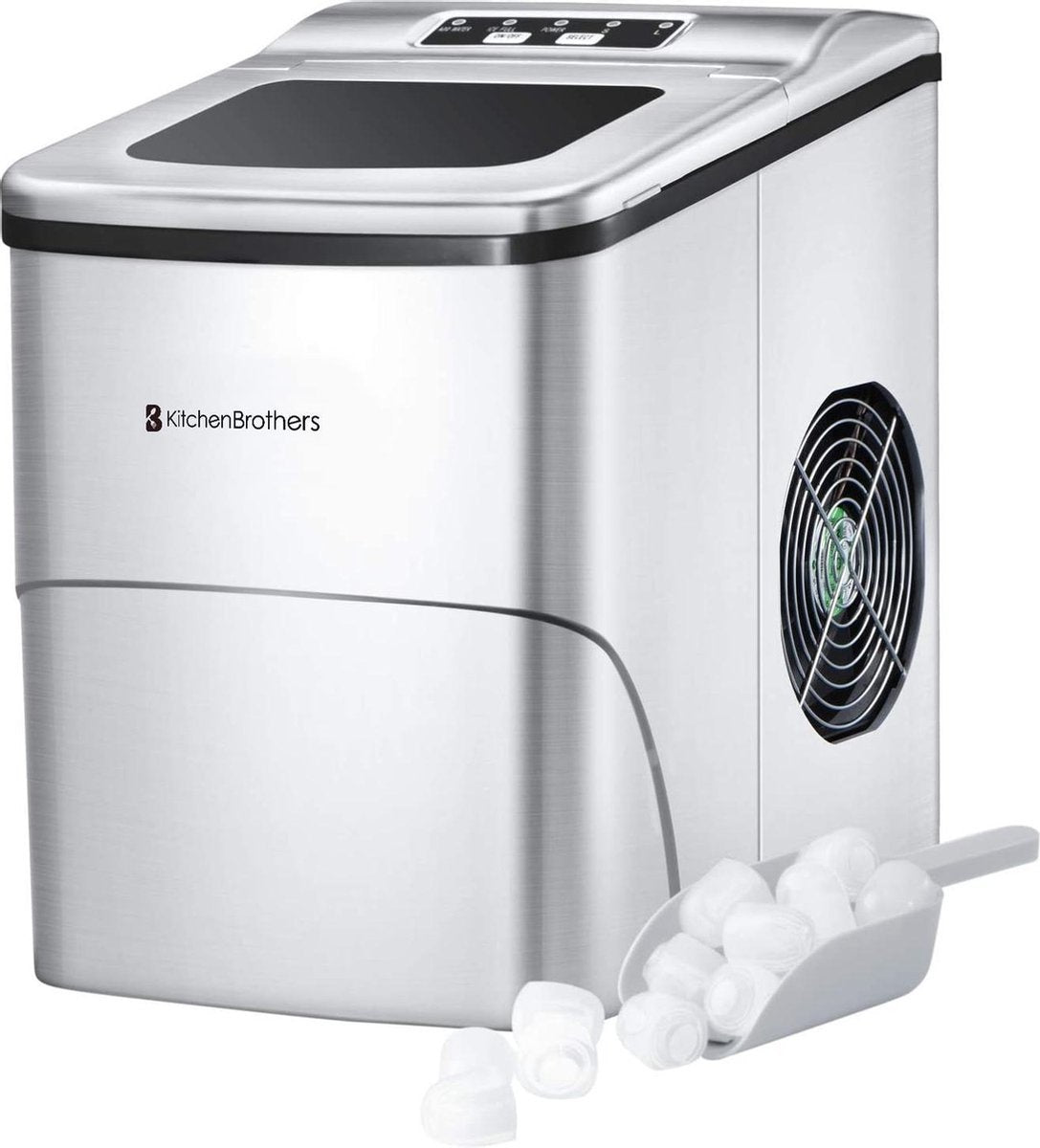 KitchenBrothers - IJsblokjesmachine inclusief ijsschep - 2 Liter - Zilver