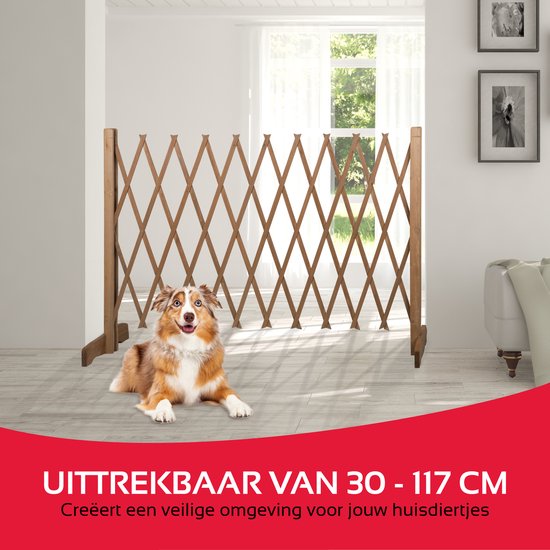 Maxxpro Hondenhek - Uittrekbaar tot 117cm - voor Trap of Deuropening - Hout