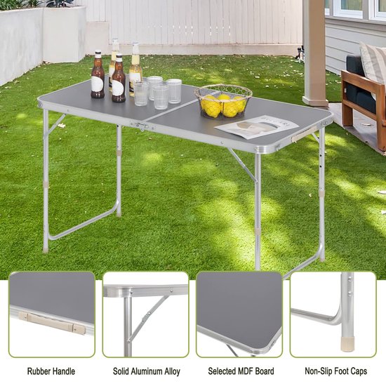 WOLTU kampeertafel inklapbare tafel tuintafel werktafel balkon in hoogte verstelbaar aluminium MDF grijs CPT8122gr