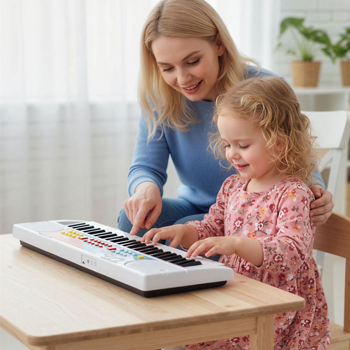 Coast Kinderkeyboard - 49 toetsen - draagbaar elektrisch keyboard - 8 ritmes - wit