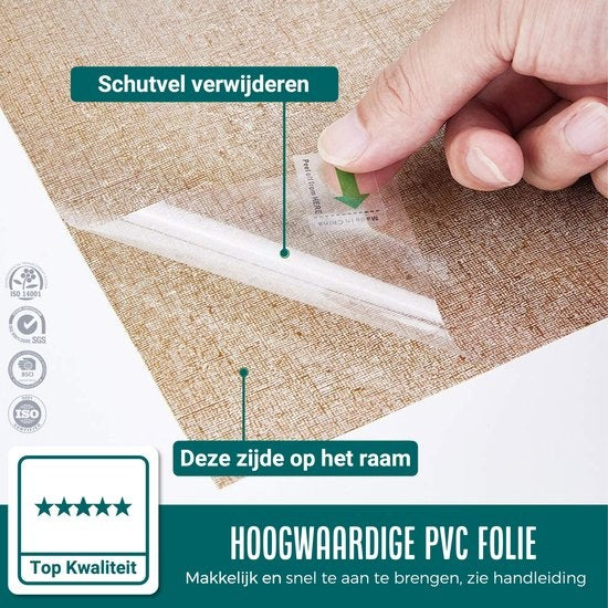 Homewell Raamfolie HR++ 45x300 - Isolerend & Zonwerend - Anti inkijk - Statisch - Linnenlook Koffie
