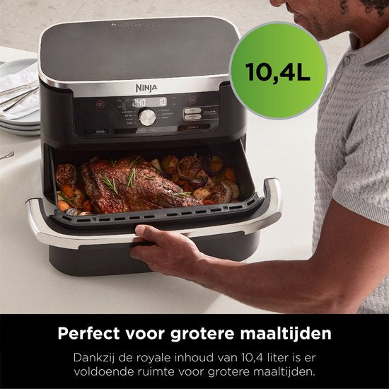 Ninja Foodi FlexDrawer Airfryer, DualZone met verwijderbaar tussenschot, grote lade van 10,4 l, vaatwasserbestendige onderdelen met antiaanbaklaag - Zwart - AF500EU