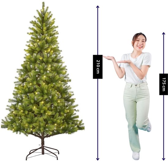 Black Box Trees Nagoya Kerstboom - Kunstboom met LED Verlichting en Scharnierconstructie - Kerstversiering voor Binnen met Natuurlijke Uitstraling - Rond - H210 x Ø115 cm - Groen
