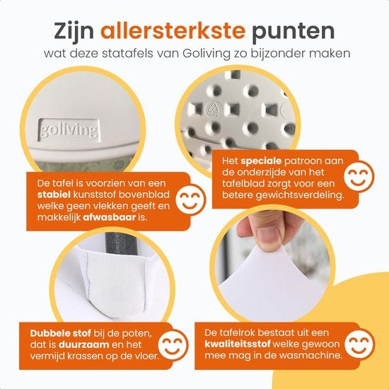 Goliving Statafel – Inclusief Statafelhoes – Statafelrok – Inklapbaar – Stevige partytafel – Voor binnen en buiten – Draagvermogen 50kg – Ø80 x 110 cm – 8,5 kg – Wit